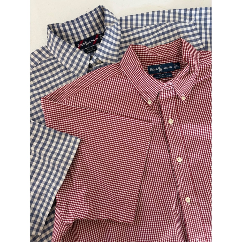 Lot of 2 Ralph Lauren Blake Gingham Shirts Mens XL Blue Red Short Sleeve Cotton